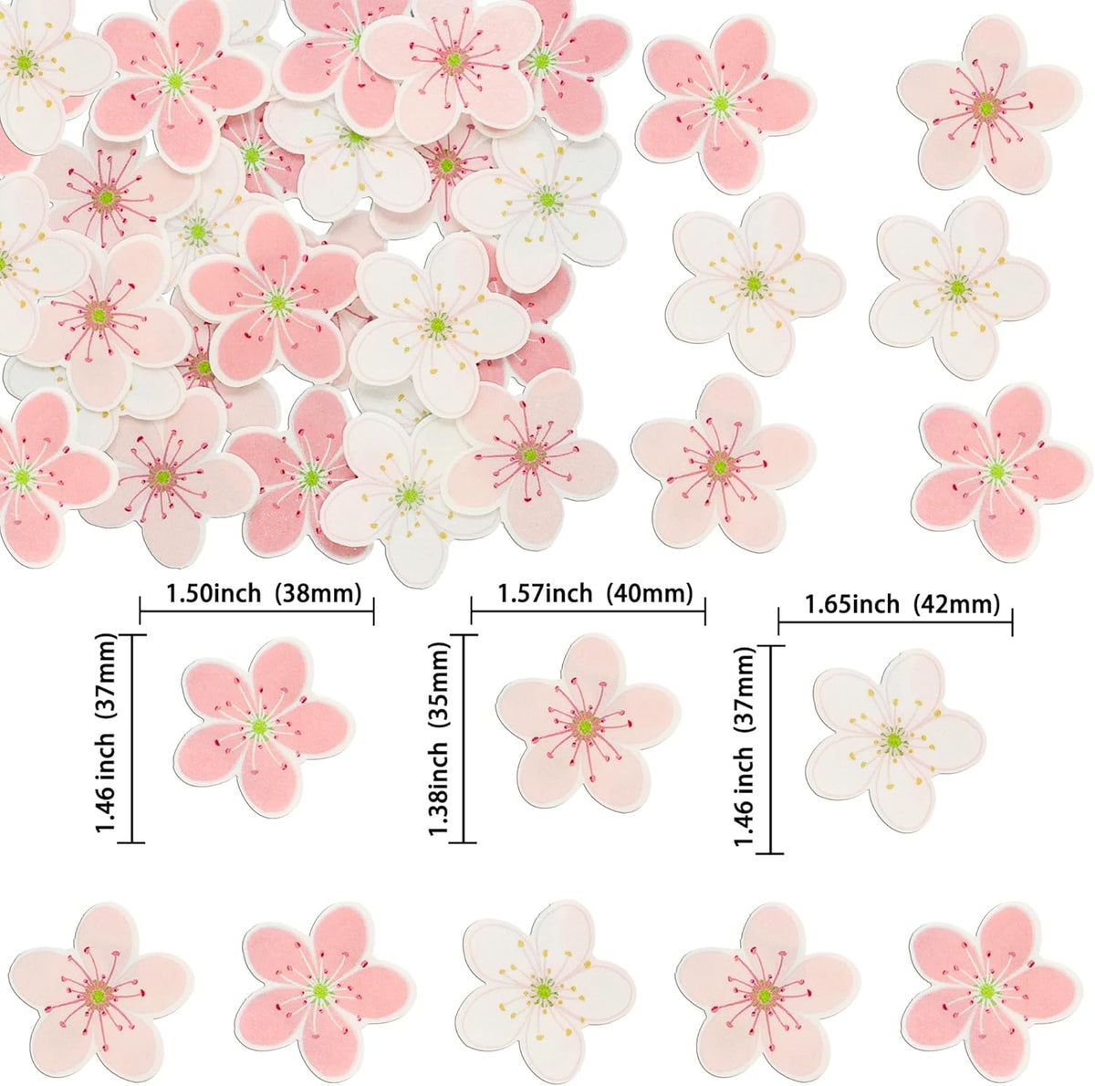 Ephlyn 54Pcs Edible Cherry Blossom Cake Decoration Spring Flowers Cupcake Toppers Wafer Paper