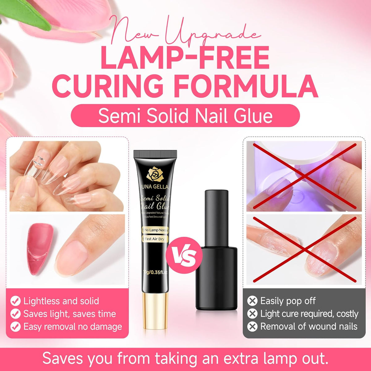 UNA GELLA Lamp-Free Semi Solid Nail Glue for Press Ons: 10ml and Soak Off Gel Nail Glue Remover for