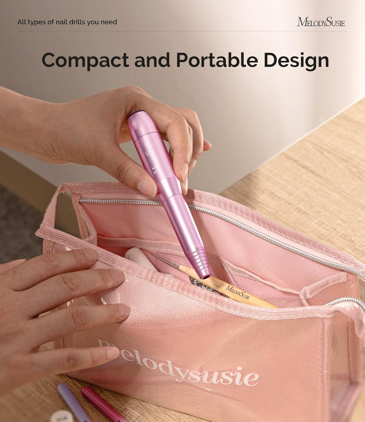 MelodySusie Portable Electric Nail Drill,PC120B Compact Efile Electrical Professional Nail File Kit