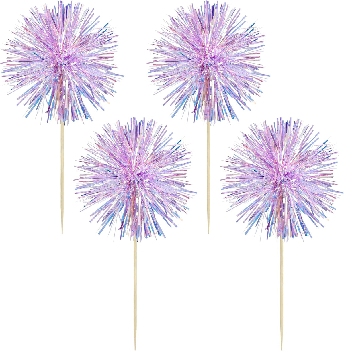 Gyufise 30Pcs Foil Firework Cupcake Toppers Sparkle Tinsel Cake Toppers Tinsel Drink Cake