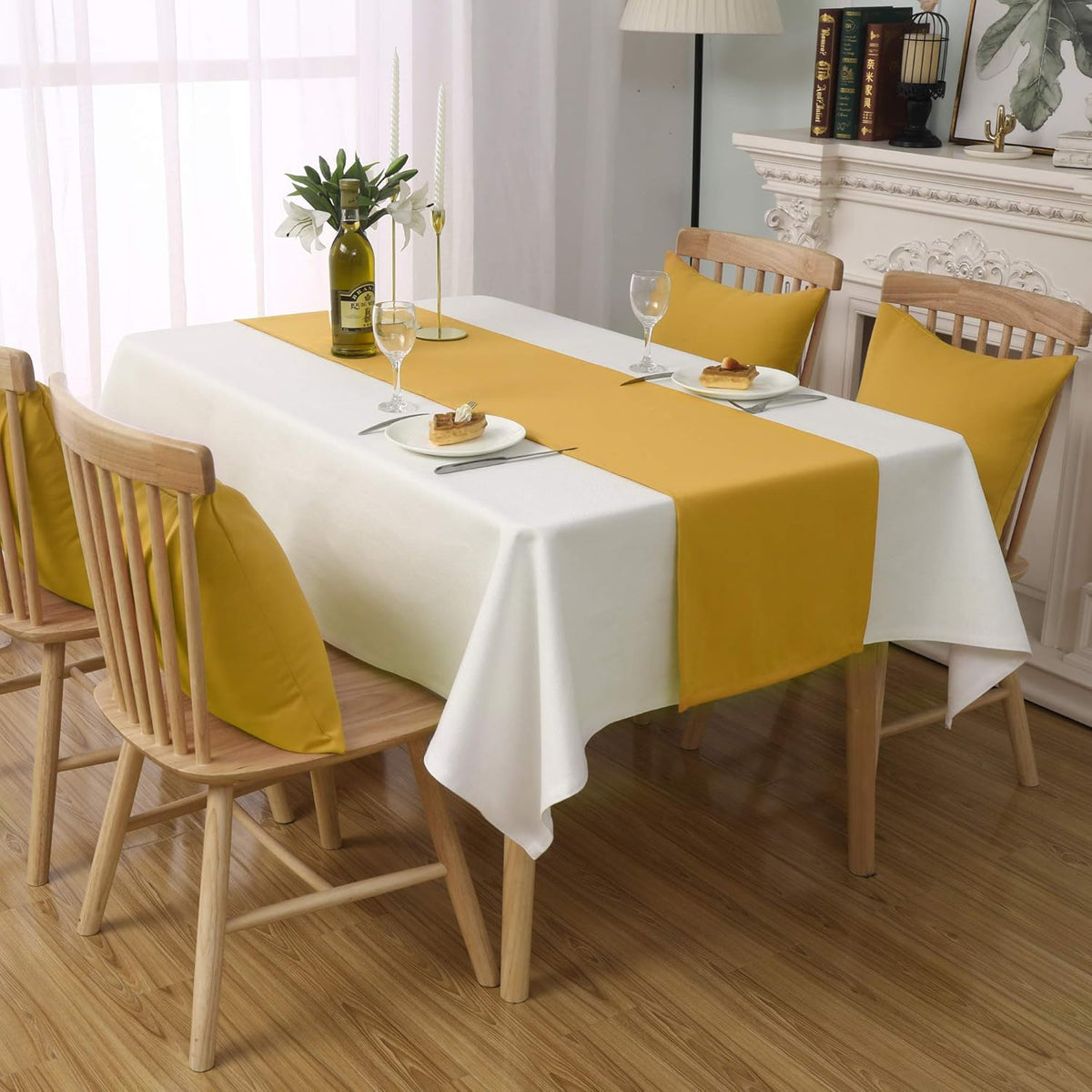 DUALIFE Table Runner Yellow 14 x 72 Inches Long Vivid Fall Yellow Table Runner for Wedding Family