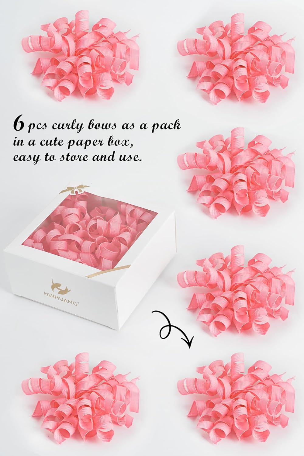 HUIHUANG Pink Bows for Gift Wrapping, Pink Curly Ribbon Bows Self Adhesive Burst Gift Bow for
