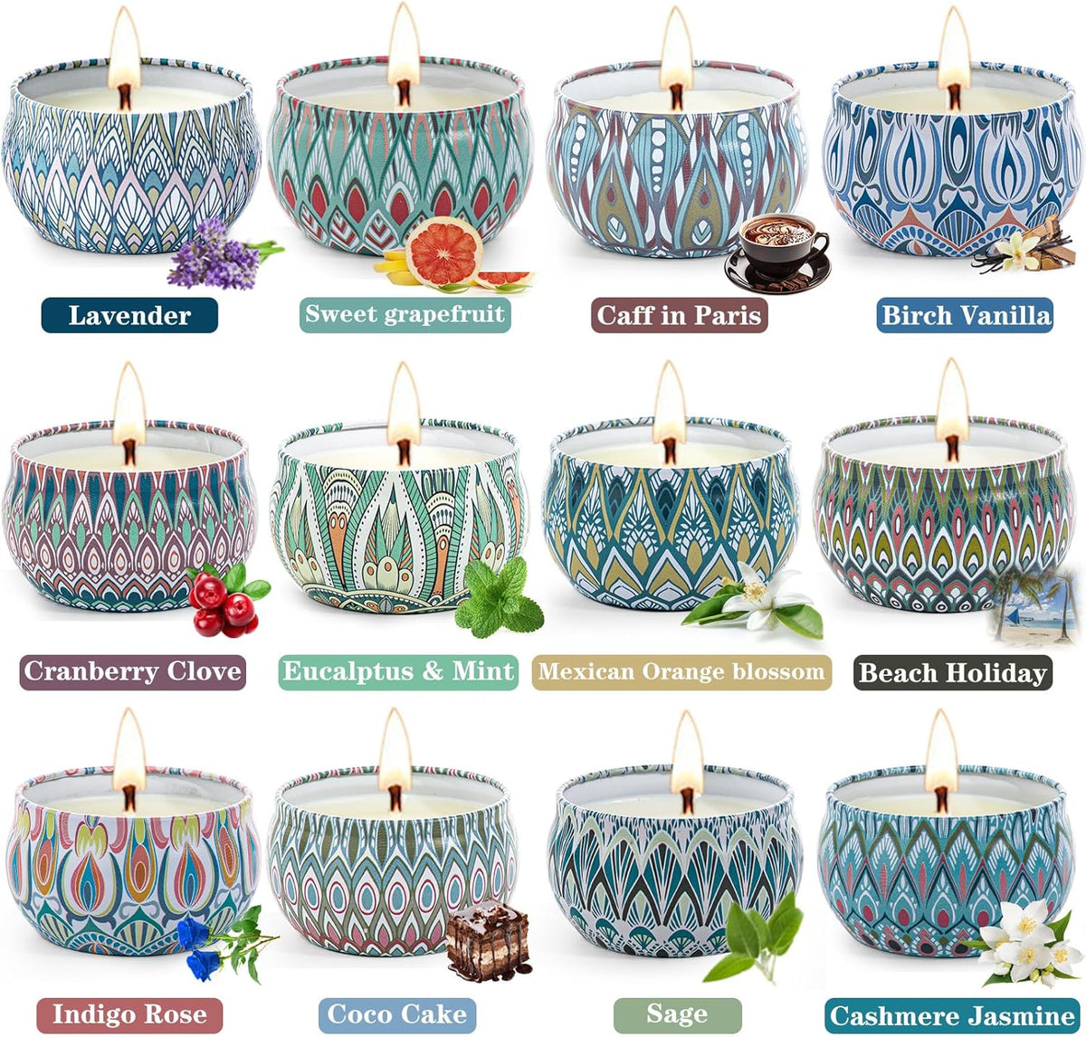 Scented Candles Gift Set, 12 Pack Aromatherapy Candles for Women, Candles for Home Scented, 300H