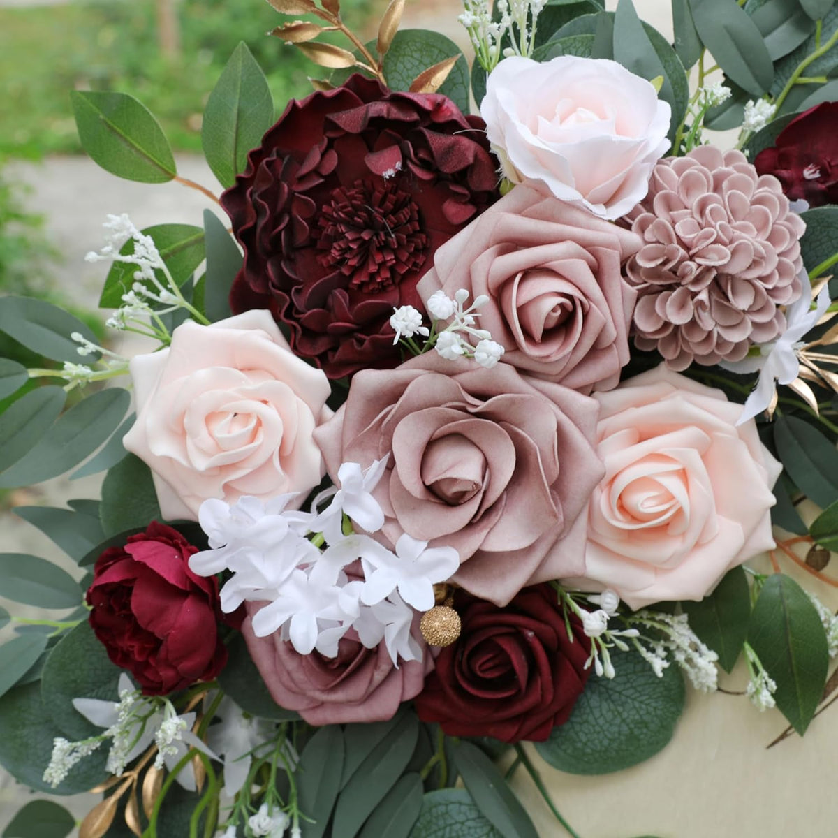 Ponatia Wedding Arch - Artificial Burgundy & Dusty Rose & Blush Flowers (Pack of 2) for Wedding