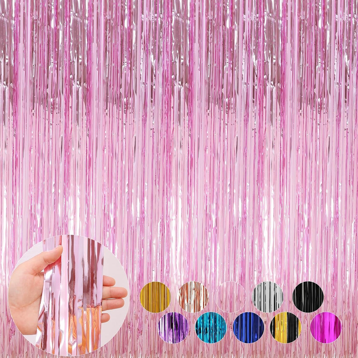 4 Pack Pink Foil Fringe Curtains Door Streamers Party Decorations 3.3 x 8.2 ft, Pink Tinsel Curtain