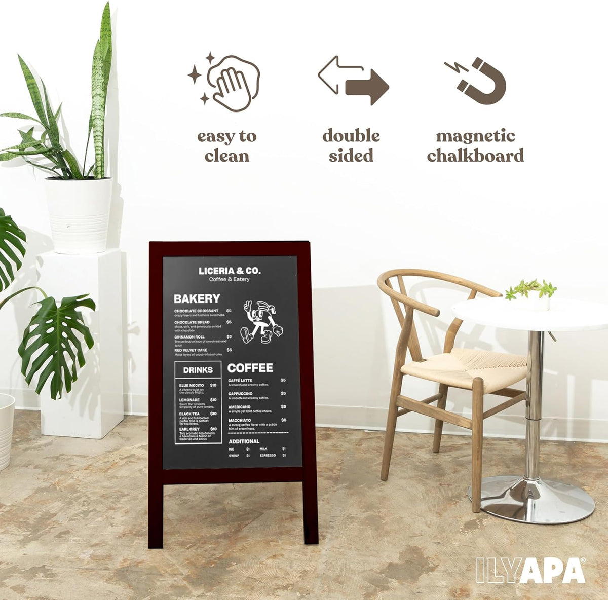 Ilyapa Wooden A-Frame Sign with Eraser & Chalk - 40 x 20 Inches Magnetic Sidewalk Chalkboard