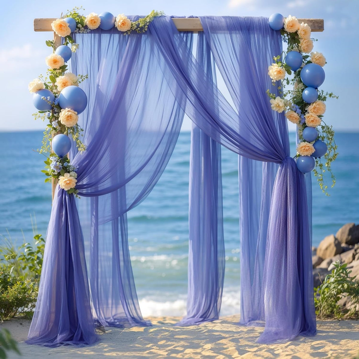 Wedding Arch Draping Fabric, 1 Panel 6 Yards Wedding Backdrop Curtains for Ceremony Navy Blue Sheer