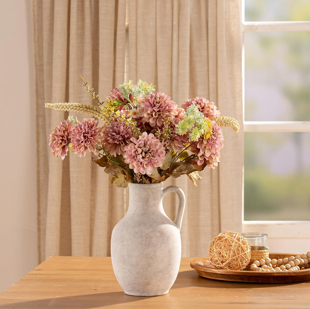 Ceramic Flower Vase Home Decor - 10 Inch Large White Rustic Table Flowers Vases Living Room Bedroom