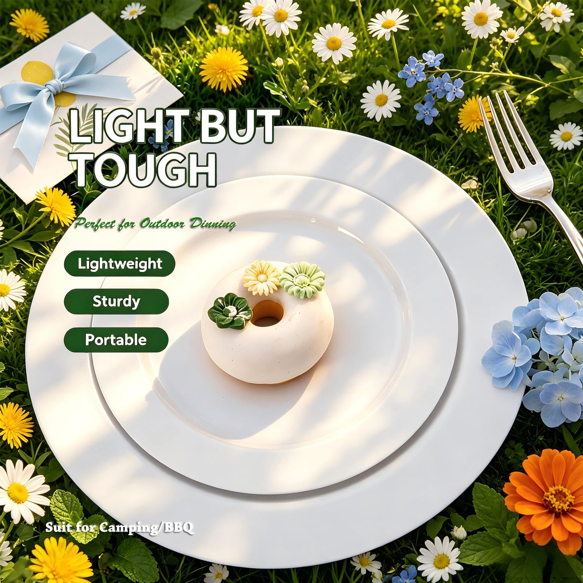 FLOWERCAT 60PCS White Plastic Plates - Heavy Duty White Disposable Plates for Outdoor/Birthday