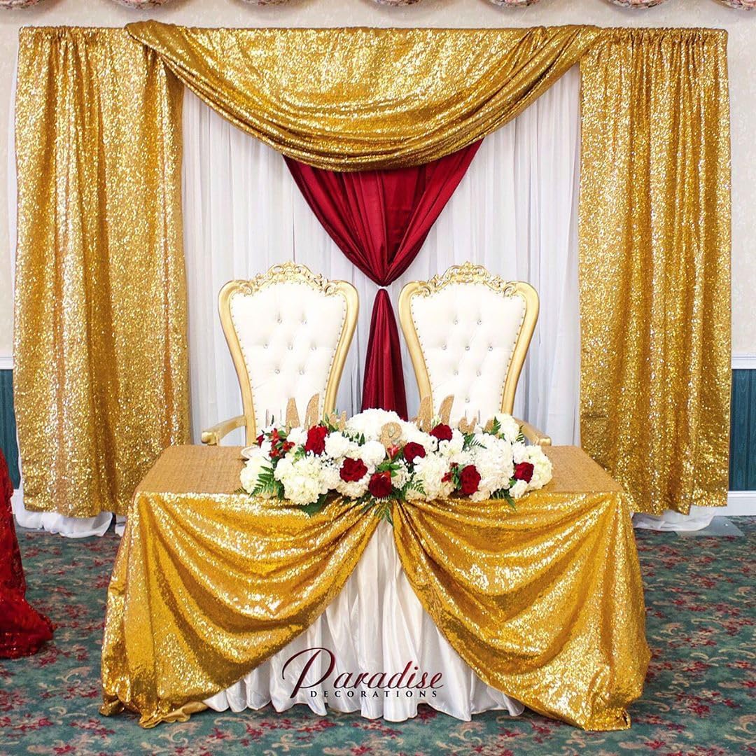 QueenDream Sequin Tablecloth - Gold Tablecloth 50x80 Inch Glitter Table Cloth Sequin Party Fabric