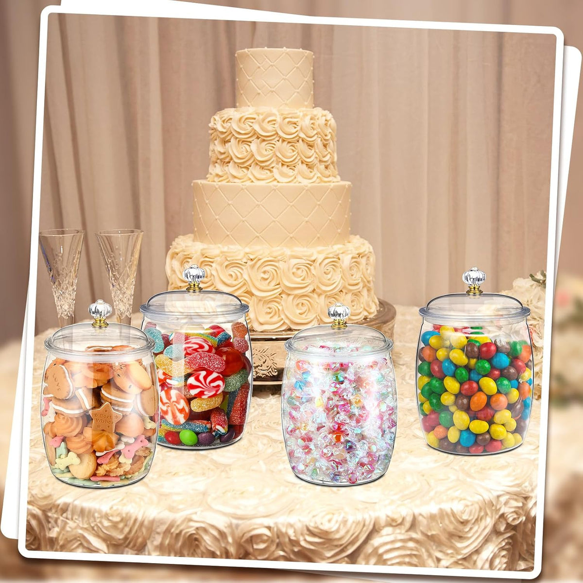 Nuogo 4 Pcs Plastic Candy and Cookie Jars with Lids Clear Cookie Container Candy Jars Large
