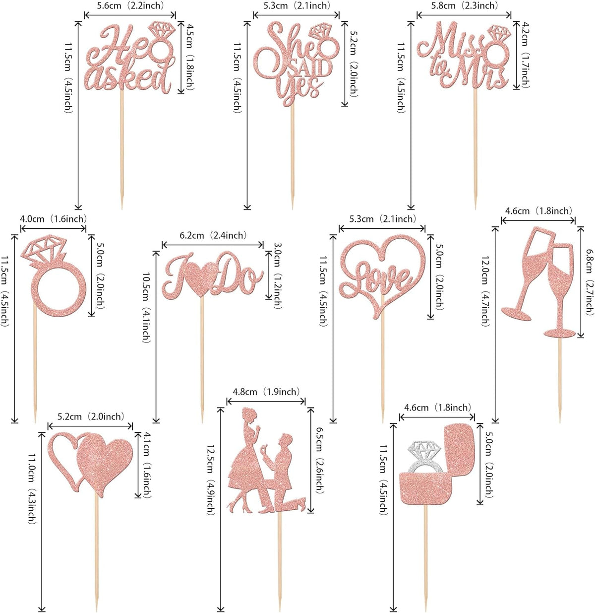 30 PCS He Asked She Said Yes Cupcake Toppers Glitter Wedding Engagement Cupcake Picks Miss to Mrs I