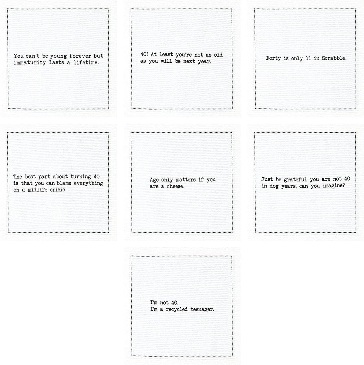 Five Star Napkins 40th Birthday Quotes White Cotton Cocktail Napkins, Beverage Napkins, Bar