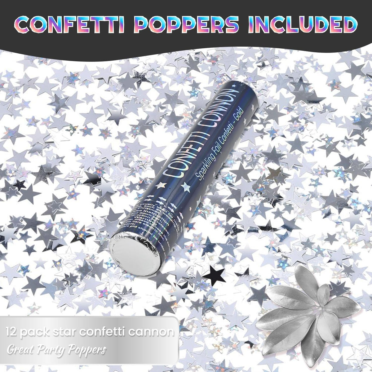 Confetti Cannon Sliver 12Pack Confetti Poppers 12Inch Confetti Party Poppers with Silver Star