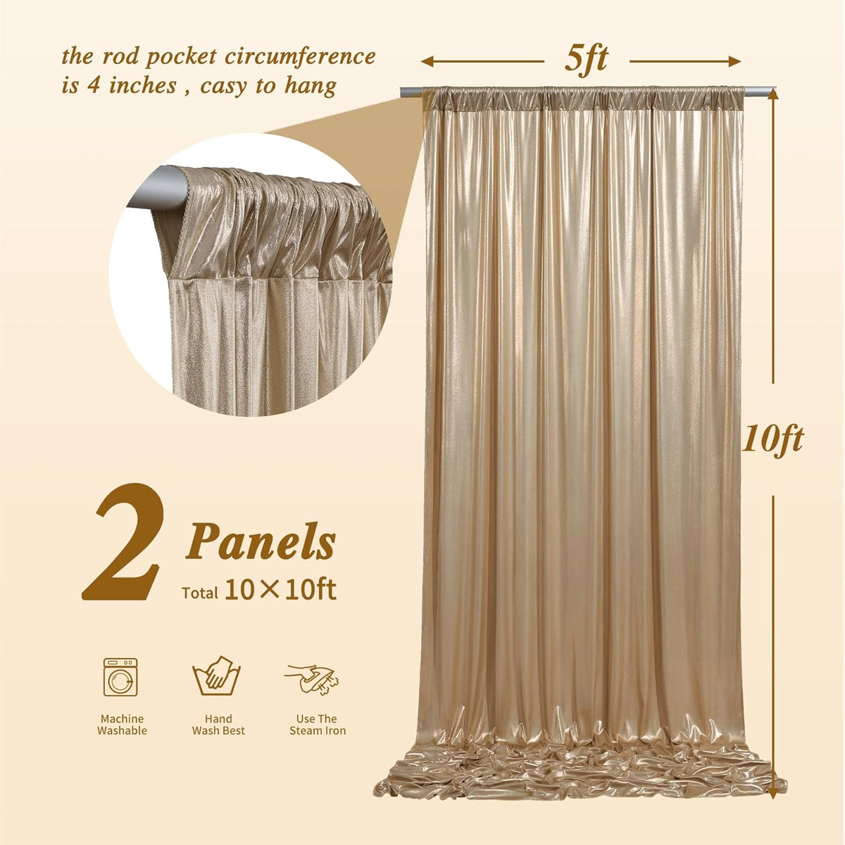 10x10 ft Champagne Sequin Backdrop Curtain Panels for Parties, Wrinkle Free Glitter Photo Backdrop