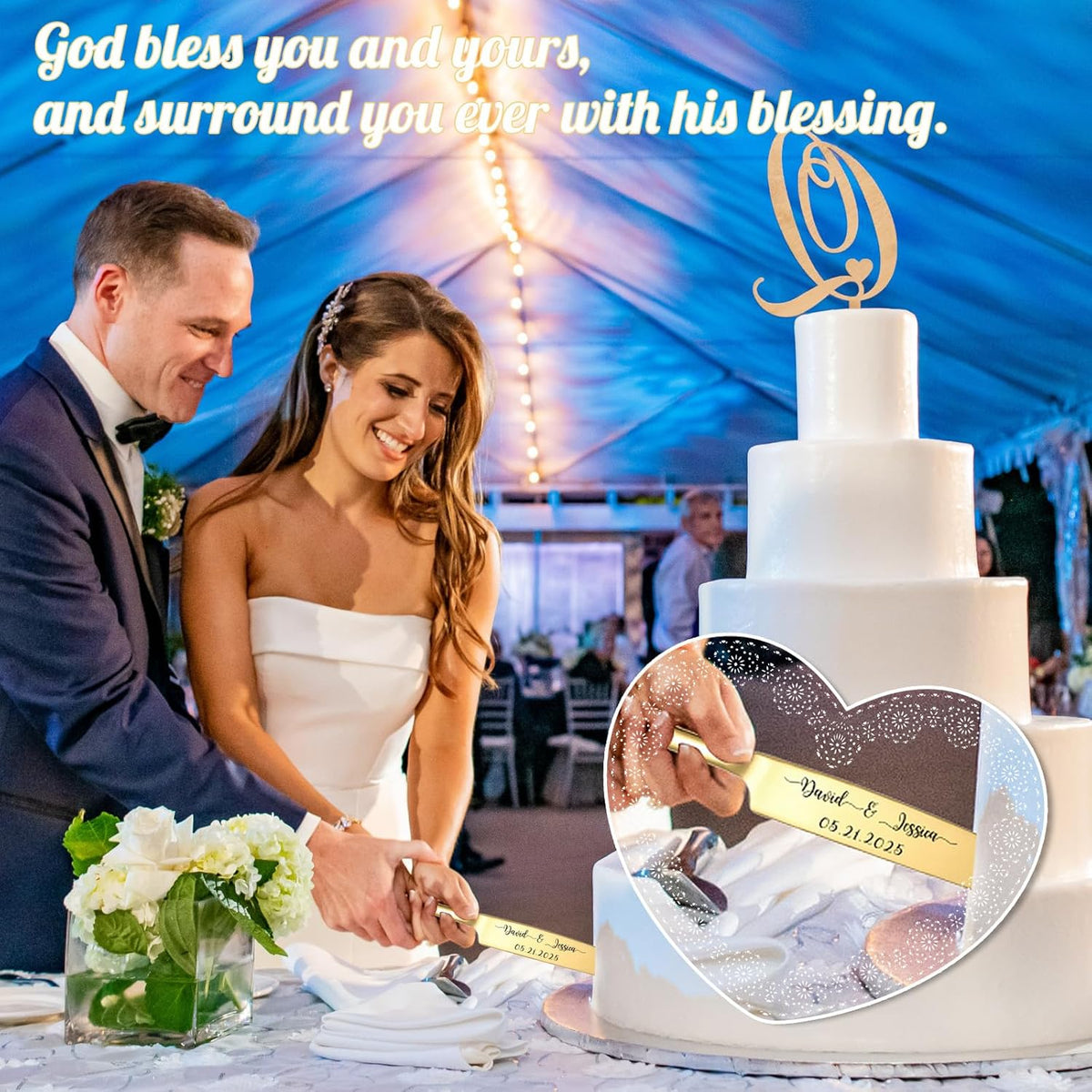 Custom Wedding Cake Knife and Server Set Personalized Cake Cutter with Engraved Text Bridal Cake