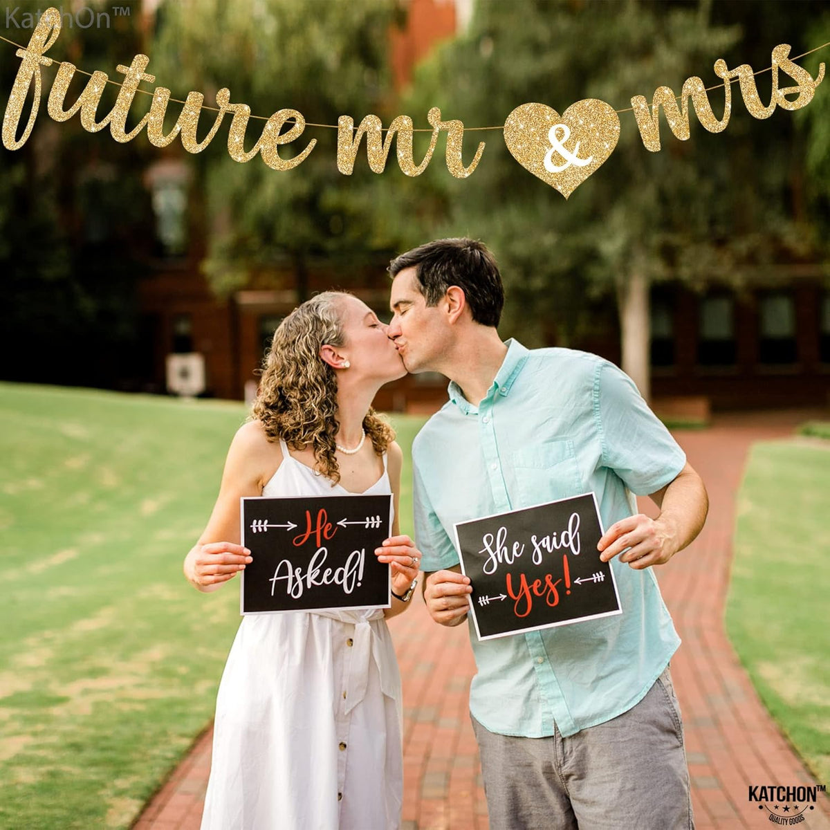 KatchOn, Gold Glitter Future Mr & Mrs Banner - 10 Feet, Pre-Strung, No DIY | Future Mr and Mrs