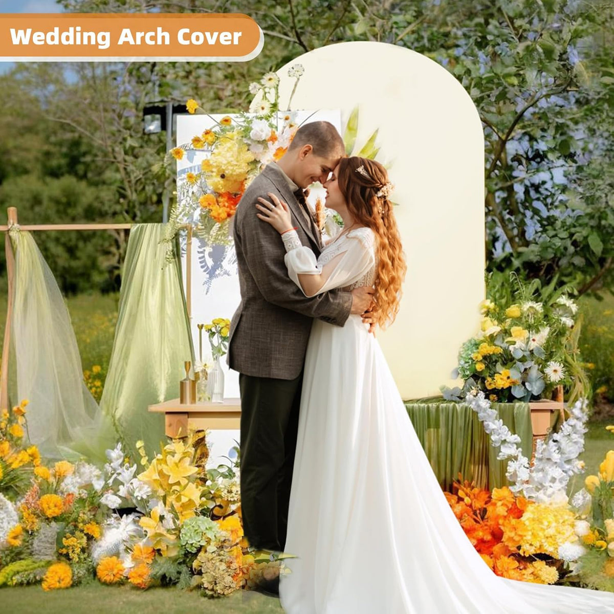 HEMMOTOP 7.2 ft Light Beige Arch Backdrop Cover (No Arch Stand), Ivory Spandex Arch Covers Stretchy
