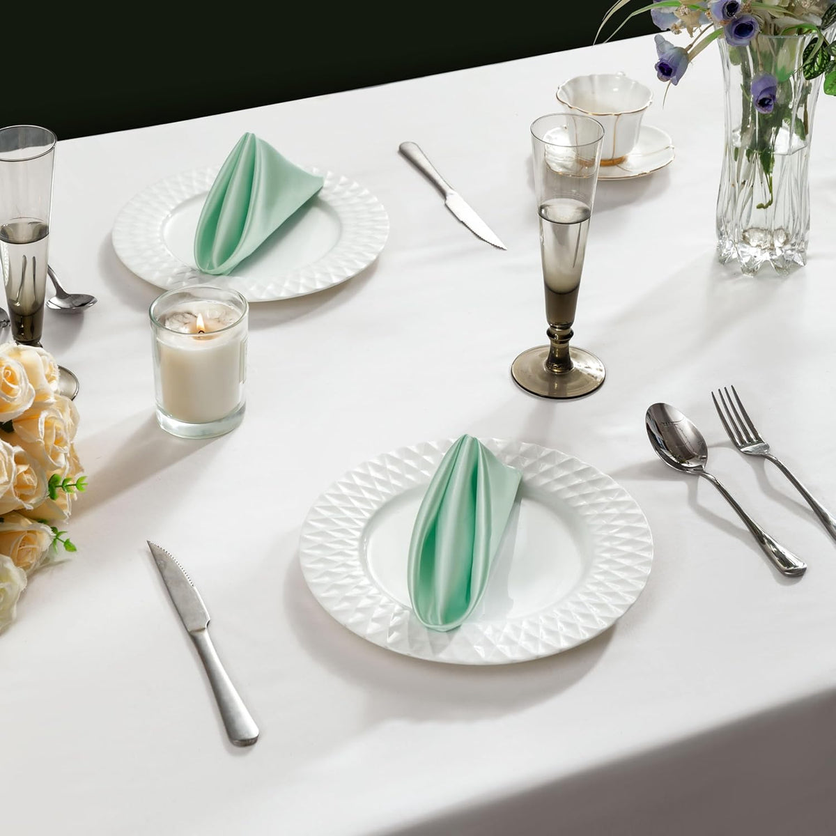 36 Pack Square Satin Dinner Napkins, 16x16 Inches Silky Soft Smooth Table Cloth Napkins for