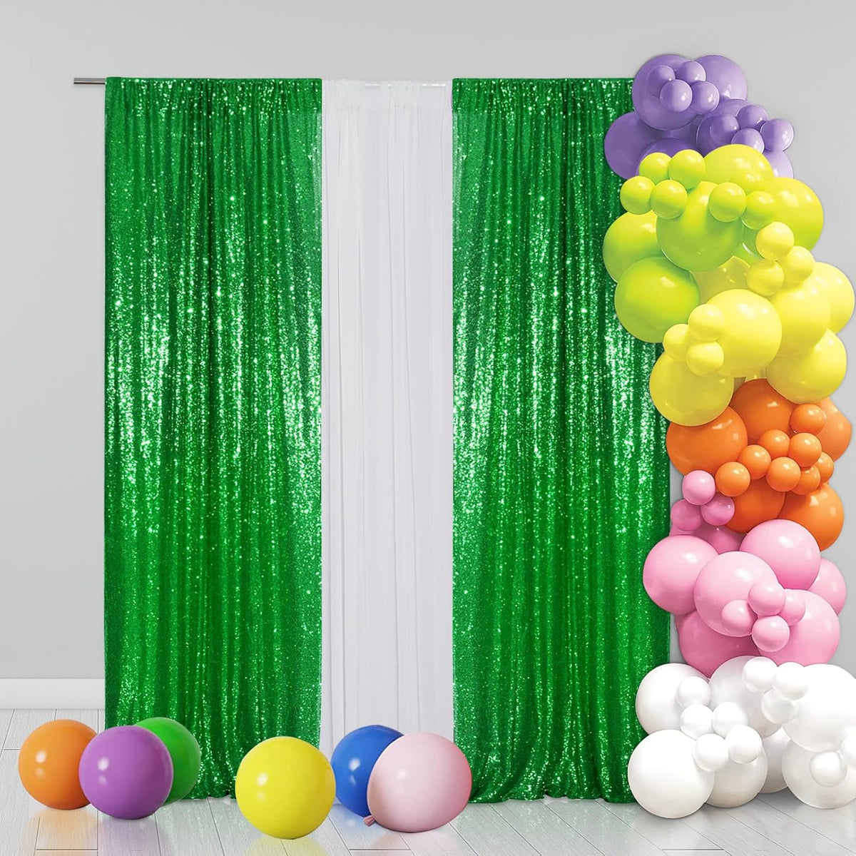 Eternal Beauty Sequin Backdrop Curtains, 2x8 Ft-2 Panels Green Back Drop for Shimmer Photography