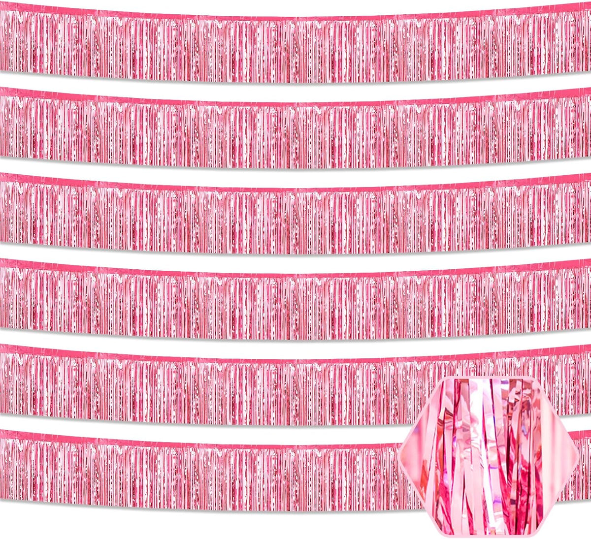 6 Pack 10 Feet Pink Foil Fringe Garland Metallic Tinsel Streamers Banner Wall Hanging Curtain