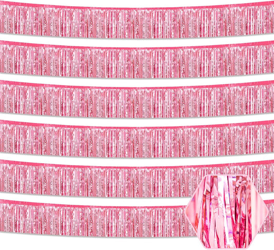 6 Pack 10 Feet Pink Foil Fringe Garland Metallic Tinsel Streamers Banner Wall Hanging Curtain