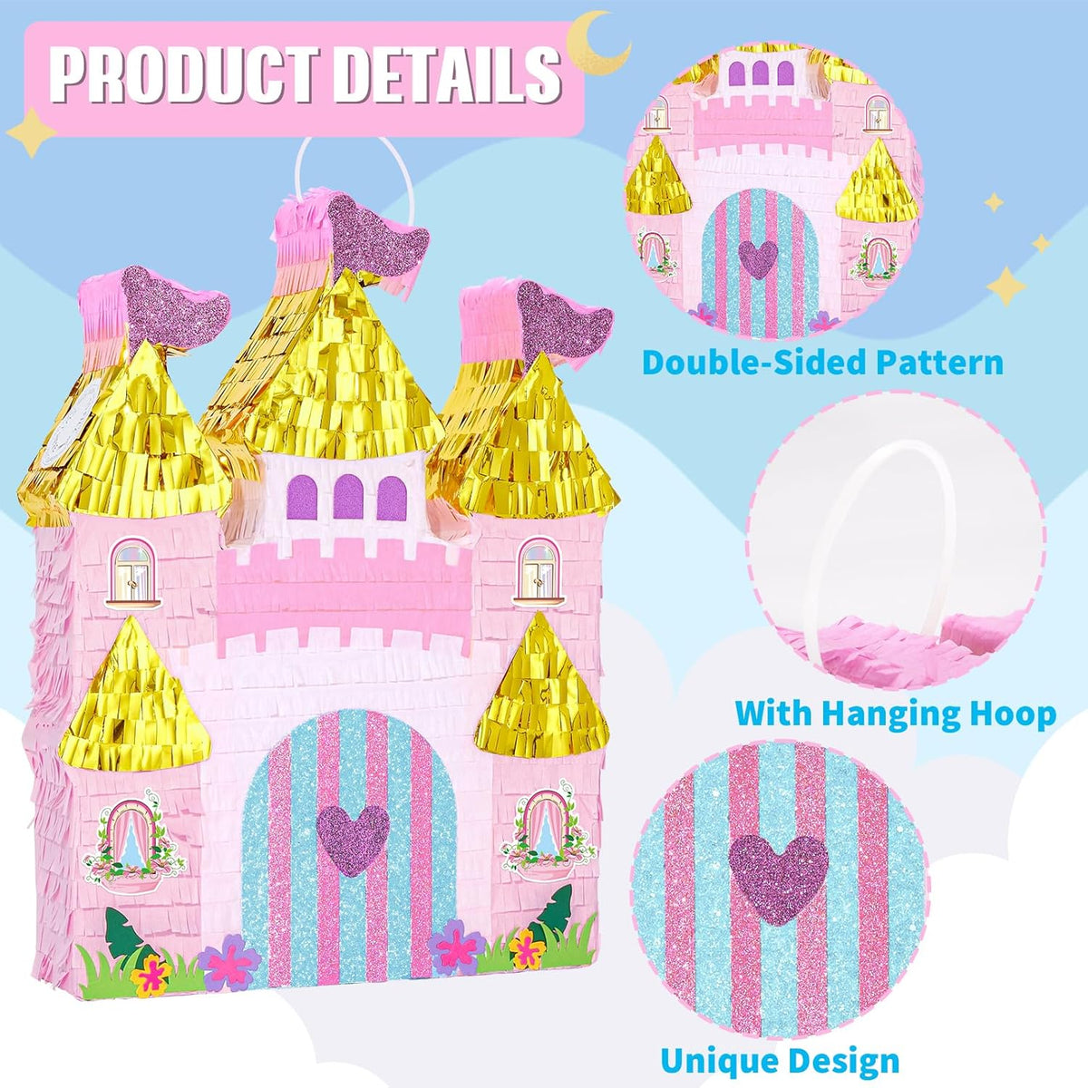 WERNNSAI Princess Castle Piñata - Princess Birthday Party Decorations Pink Princess Piñata with