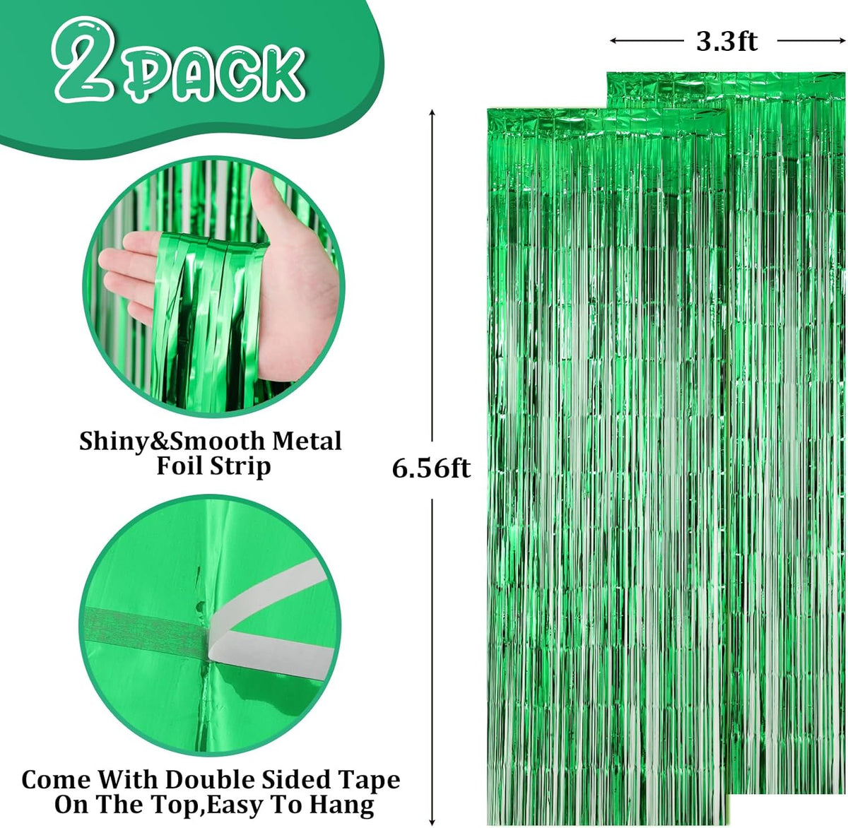 2 Pack Green Foil Fringe Backdrop Curtains, Tinsel Streamers Birthday Party Decorations, Fringe