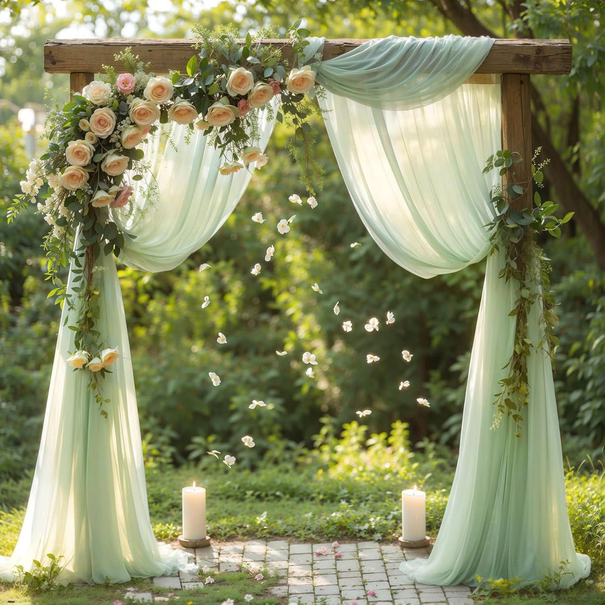 Wedding Arch Draping Fabric, 2 Panels 19FT Sage Green Arch Drapes Chiffon Fabric Drapery for