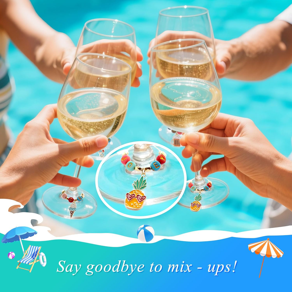 DIY Wine Glass Charms Kit, 25pcs Personalized Reusable Drink Marker Tags, Glass Identifiers for