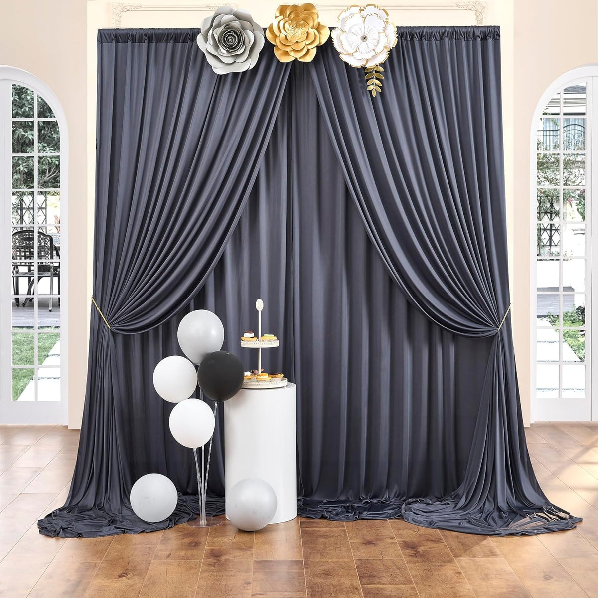 30 ft x 10 ft Wrinkle Free Charcoal Backdrop Curtain for Parties, Dark Grey Polyester Photo