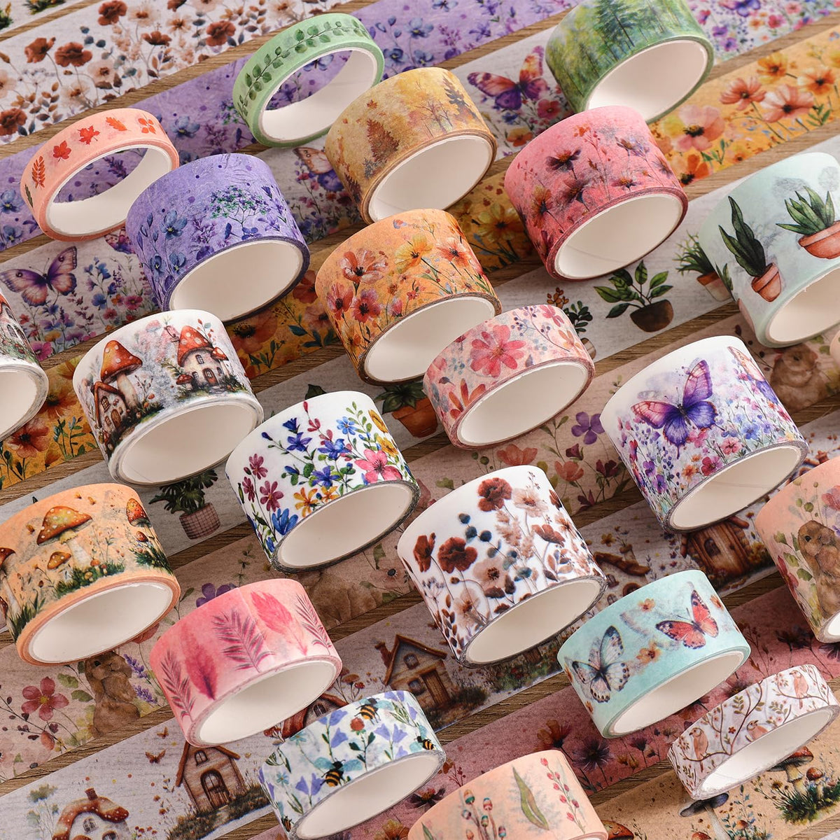 27 Rolls Vintage Washi Tape Set, Floral Butterfly Forest Mushroom Botanical Flower Writable