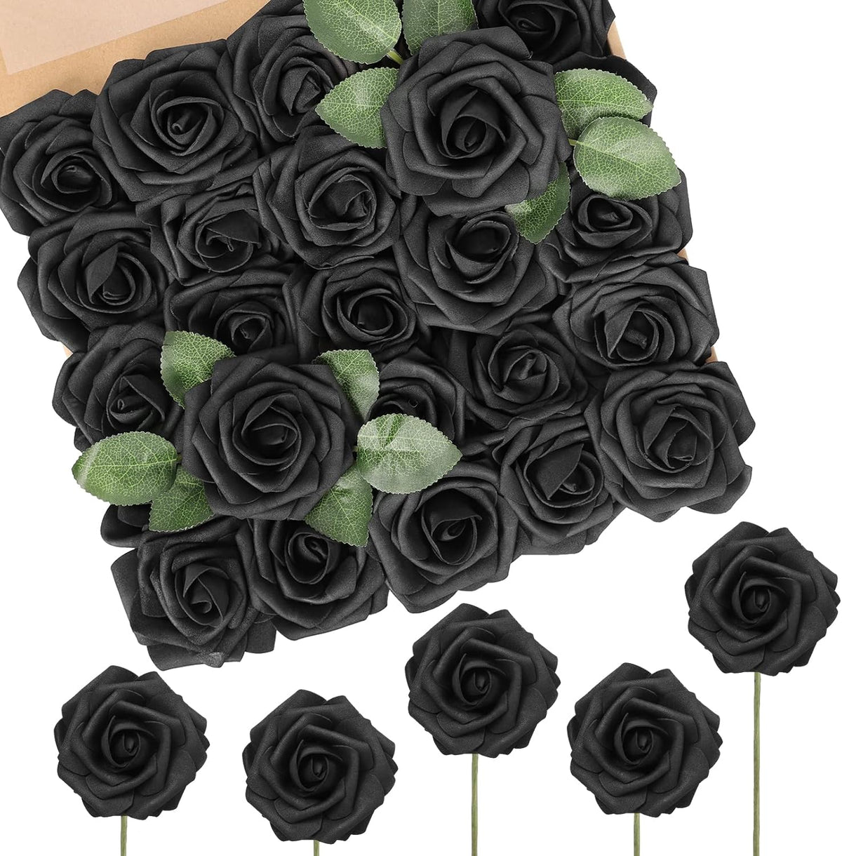 N&T NIETING Artificial Flowers Black Rose 50pcs Real Touch Flowers Perfect for for DIY Bouquets