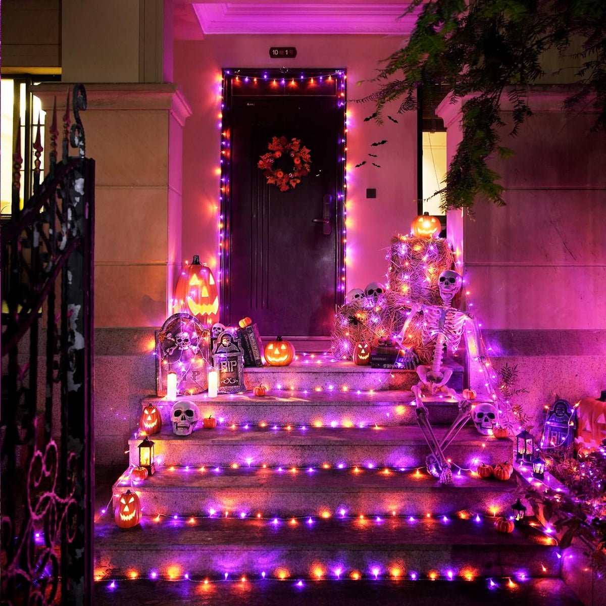 JMEXSUSS 163 FT 500 LED Halloween String Lights Indoor, Orange and Purple Halloween Lights Outdoor