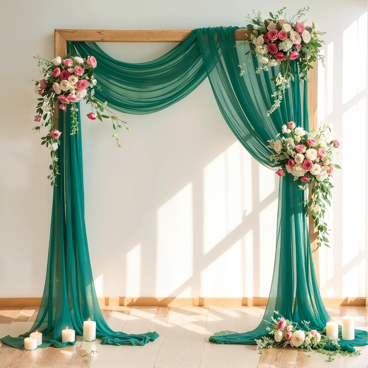 Wedding Arch Draping Fabric,1 Panel 18FT Emerald Green Sheer Chiffon Curtain Drapes 6 Yards for