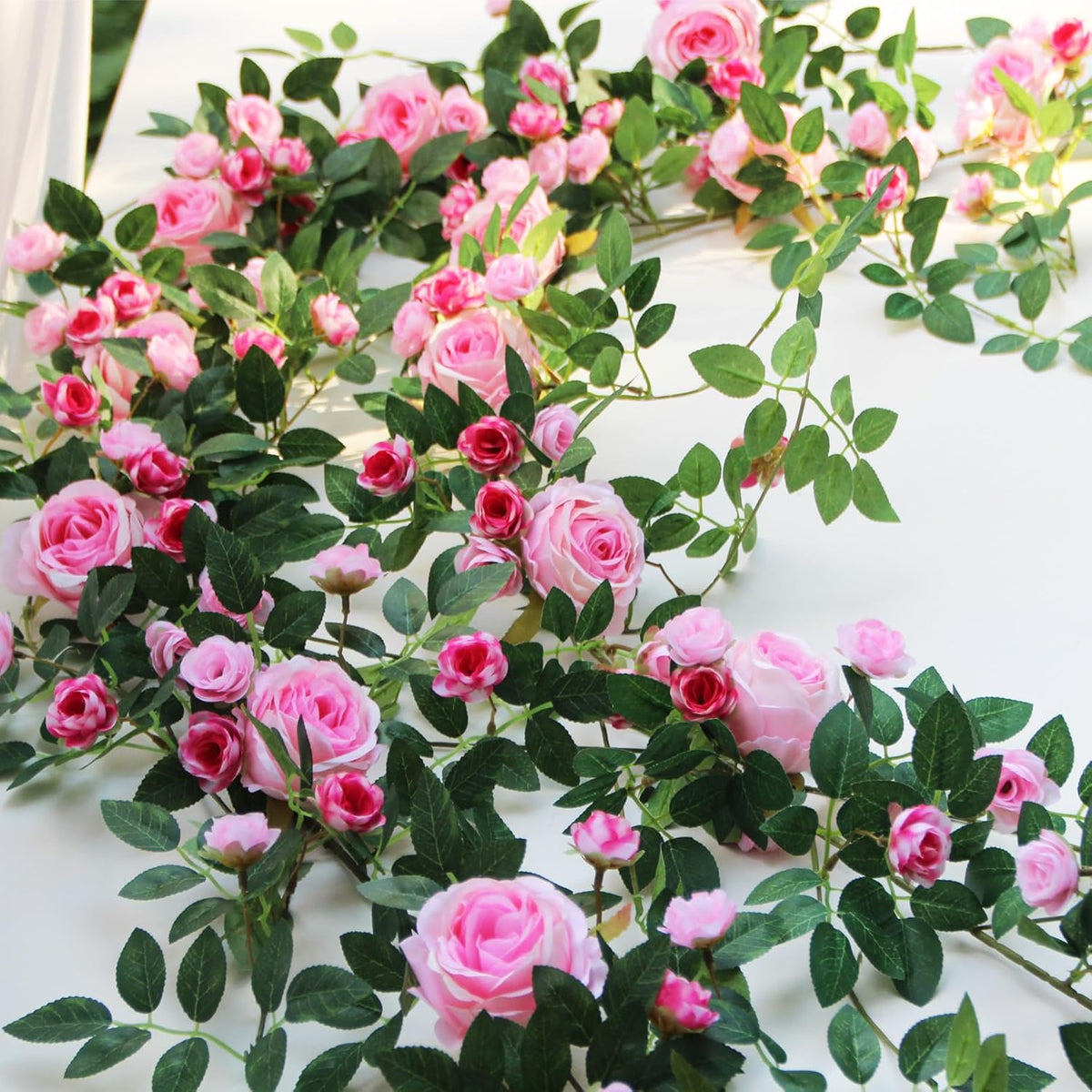 6FT Pink Flower Garland Artificial Rose Vines Hanging Floral Garland for Home Decor Wall Trellis