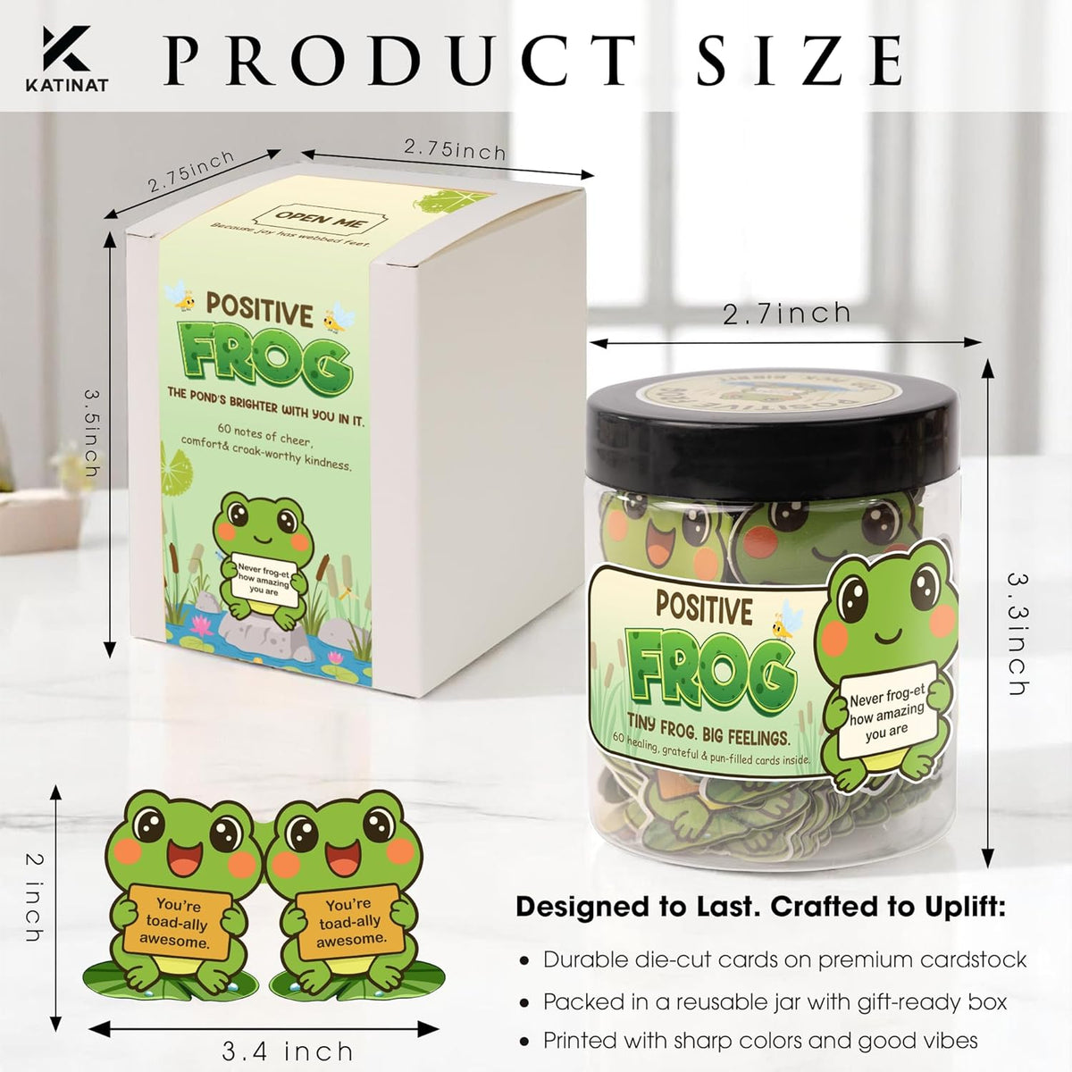 Positive Frog Jar – Thank You Gifts for Women, Men, Coworkers – Emotional Support Jar with 60 Notes