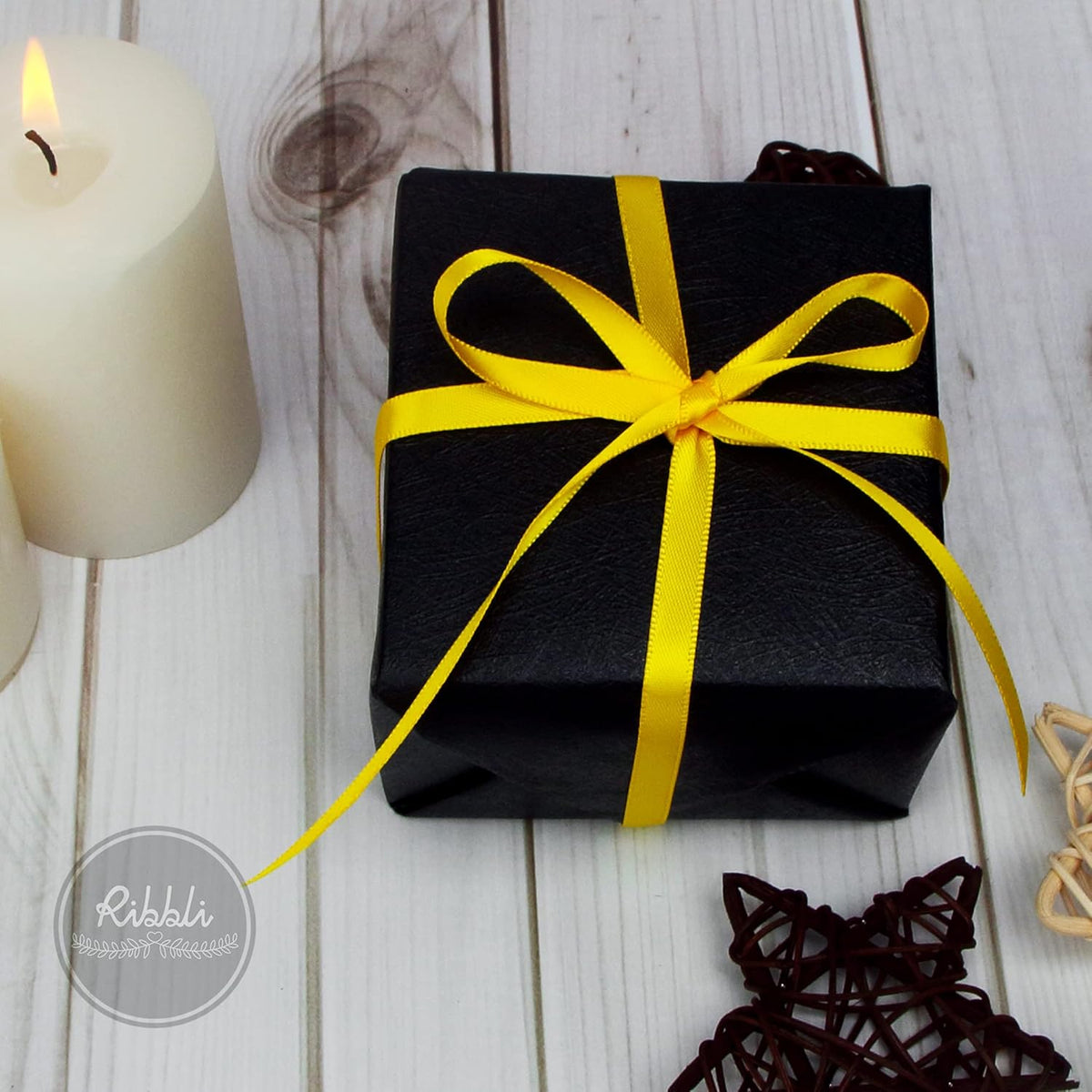 Ribbli Maize Yellow Double Faced Satin Ribbon,1/4” x Continuous 25 Yards,Use for Bows Bouquet,Gift