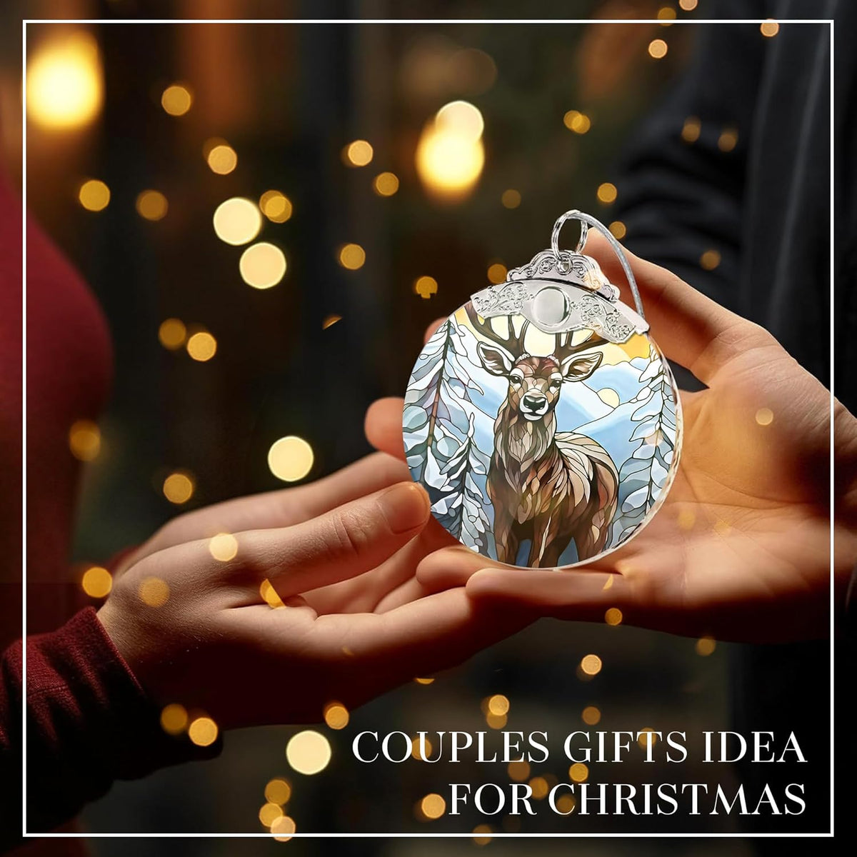Deer Ornament 2025 – Stained Glass Look Acrylic Hanging Decor, 4 Inch Holiday Keepsake, Nature