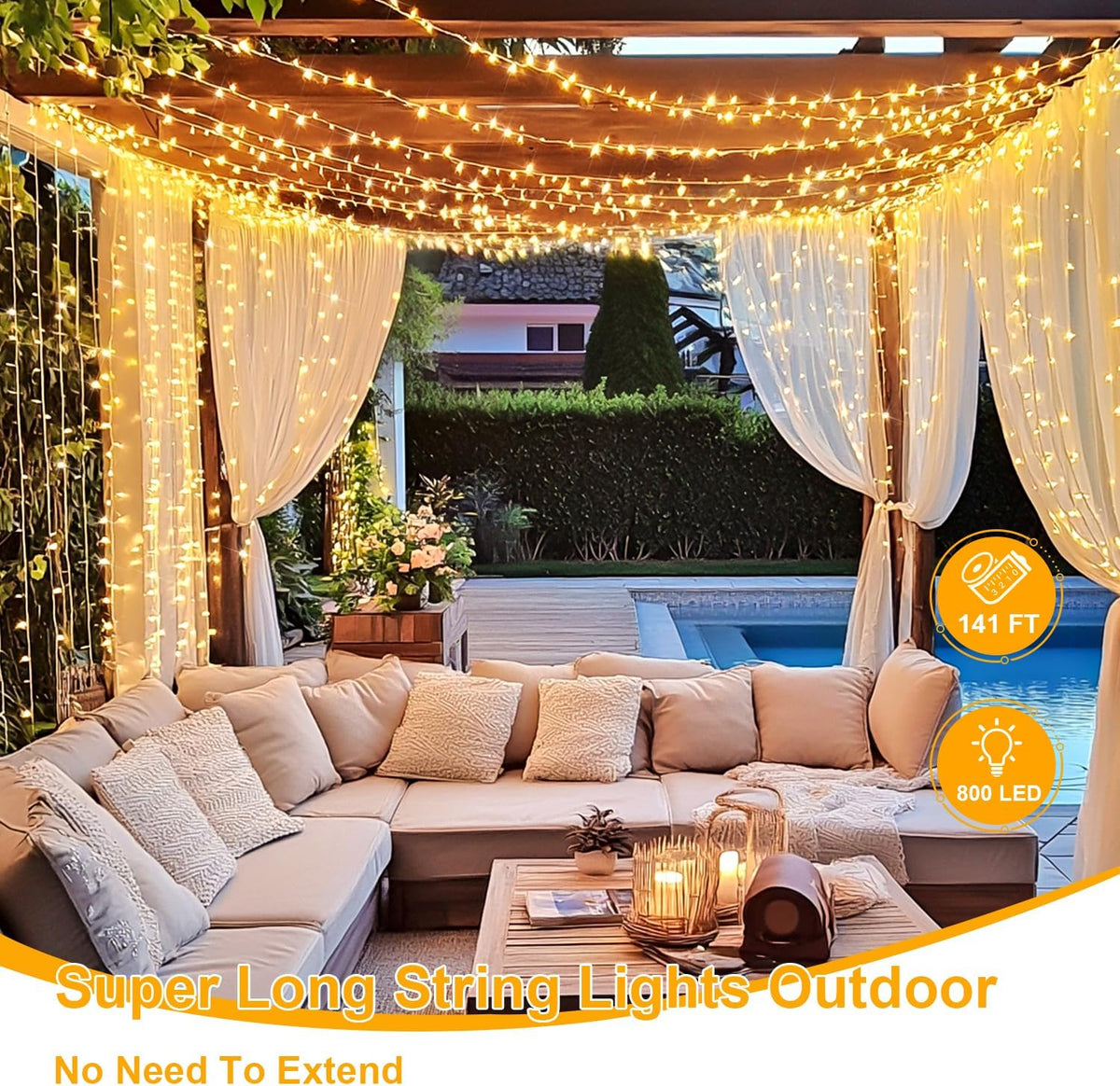 JMEXSUSS 800 LED Christmas Lights Outdoor Indoor String Lights with 8 Modes Warm White Plug in for