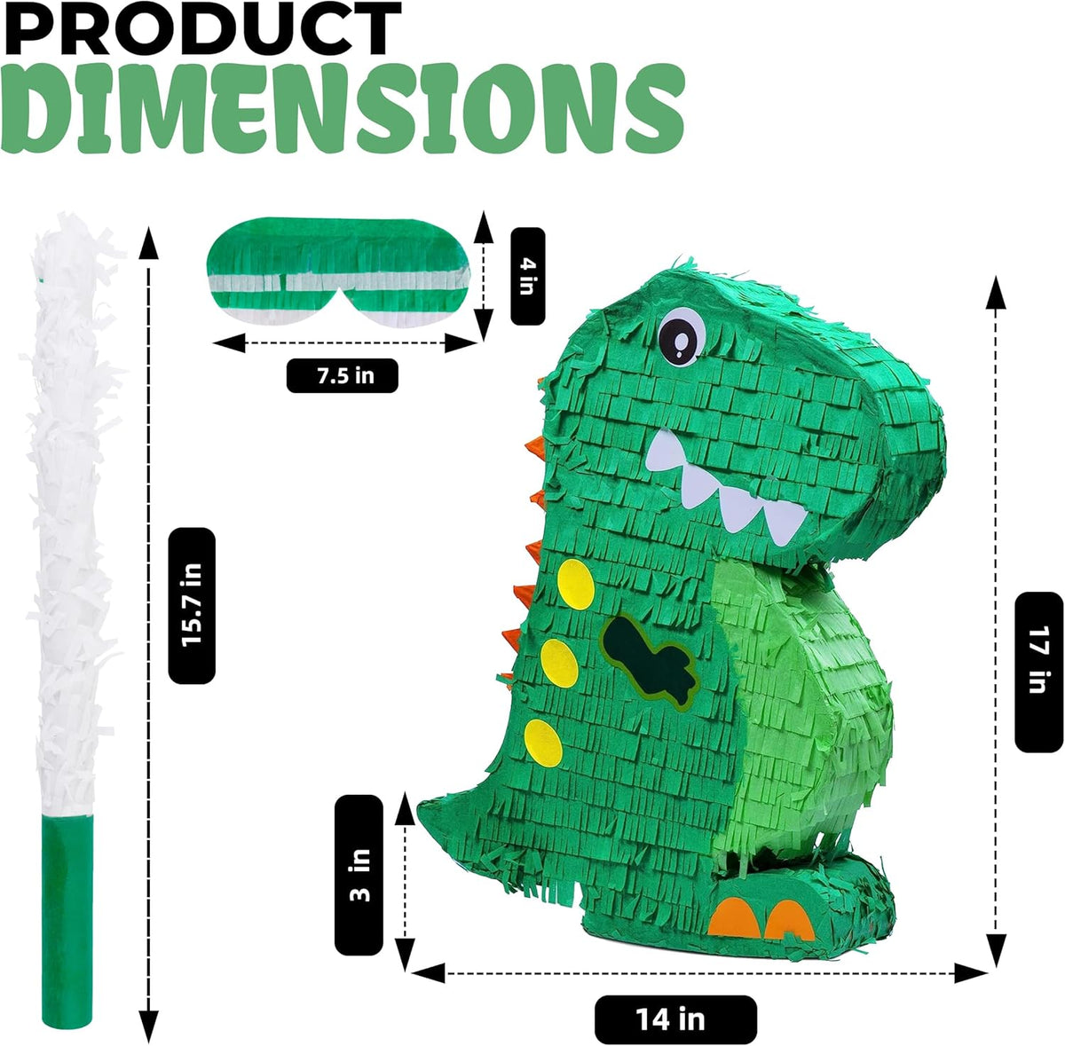 Dinosaur Pinata Bundle with a Blindfold and Bat (17x13x4 Inches), Perfect for Birthday Parties