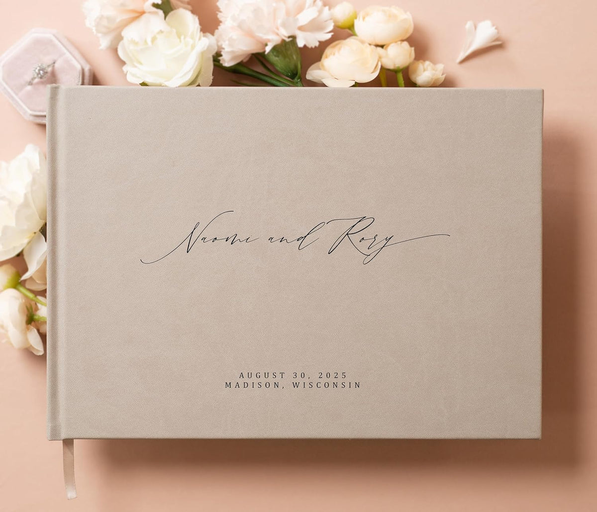 MUUJEE Personalized Guestbook in Taupe - Premium Custom Modern Guest Book for Wedding Reception