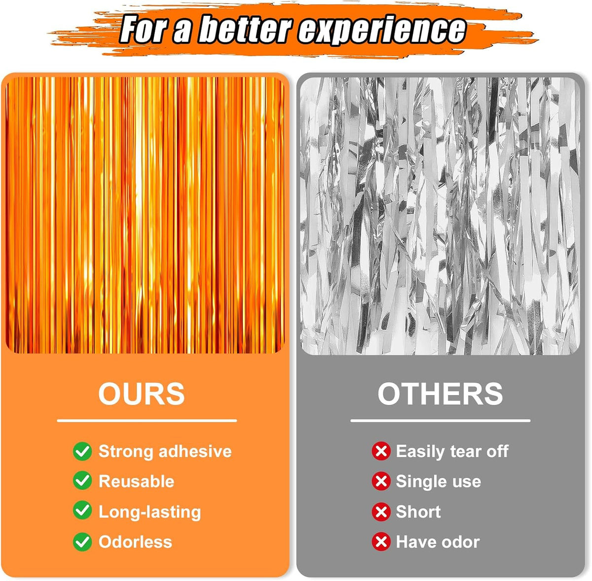 2 Pack Orange Foil Fringe Curtains Streamers Party Decorations 3.3 x 8.2 ft, Pink Tinsel Curtain
