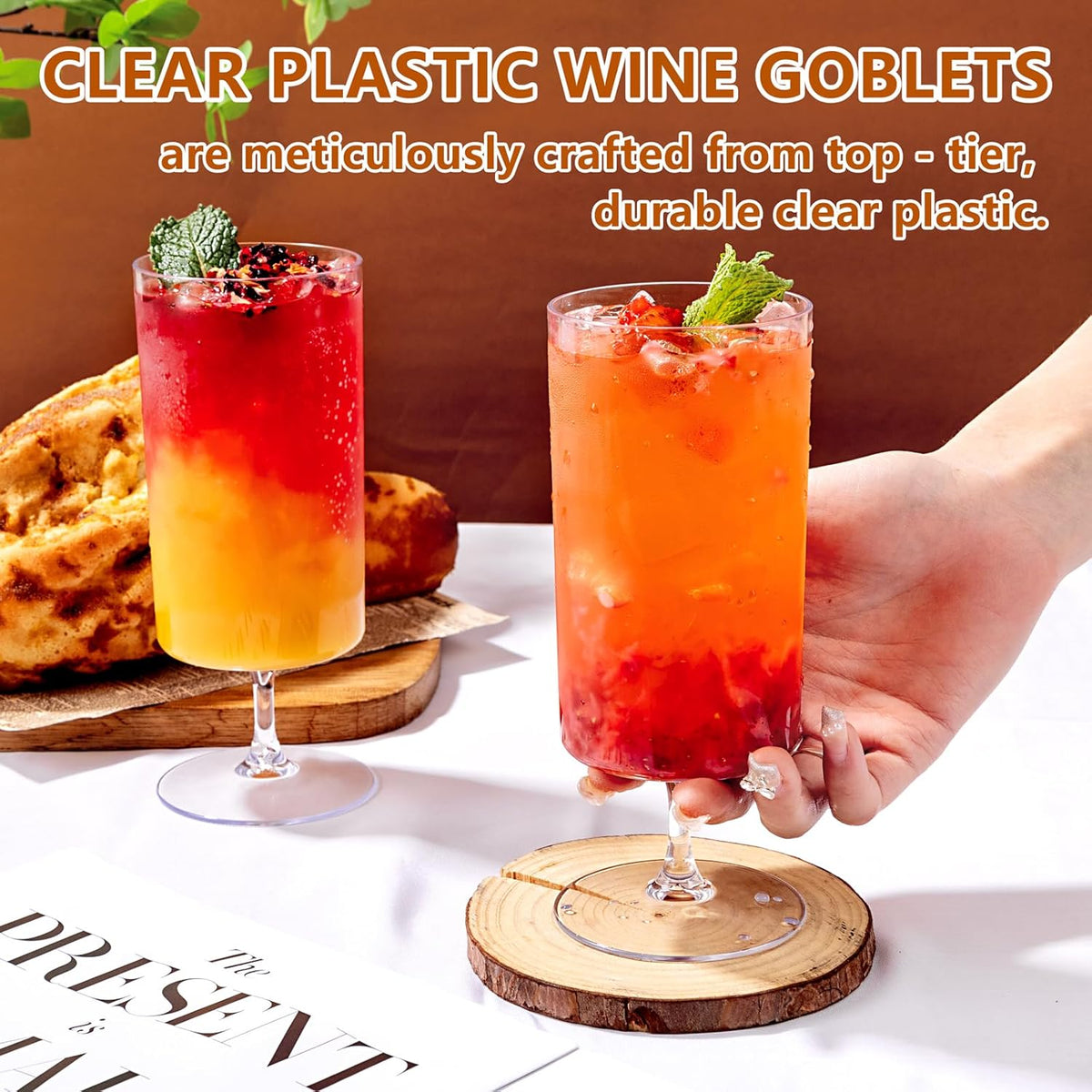 Ciaell 12 Pack Clear Plastic Wine Goblets - 14 Oz Plastic Wine Glasses with Short Stem - Disposable