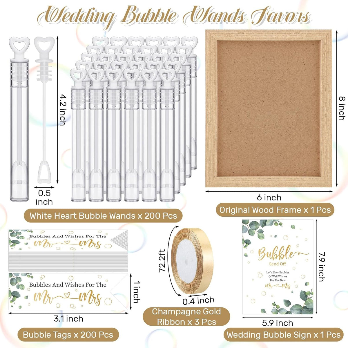 405 Pcs Wedding Bubbles Wands Set Include Heart Bubble Wands Bubbles Send Off Cards Gift Tags Wood