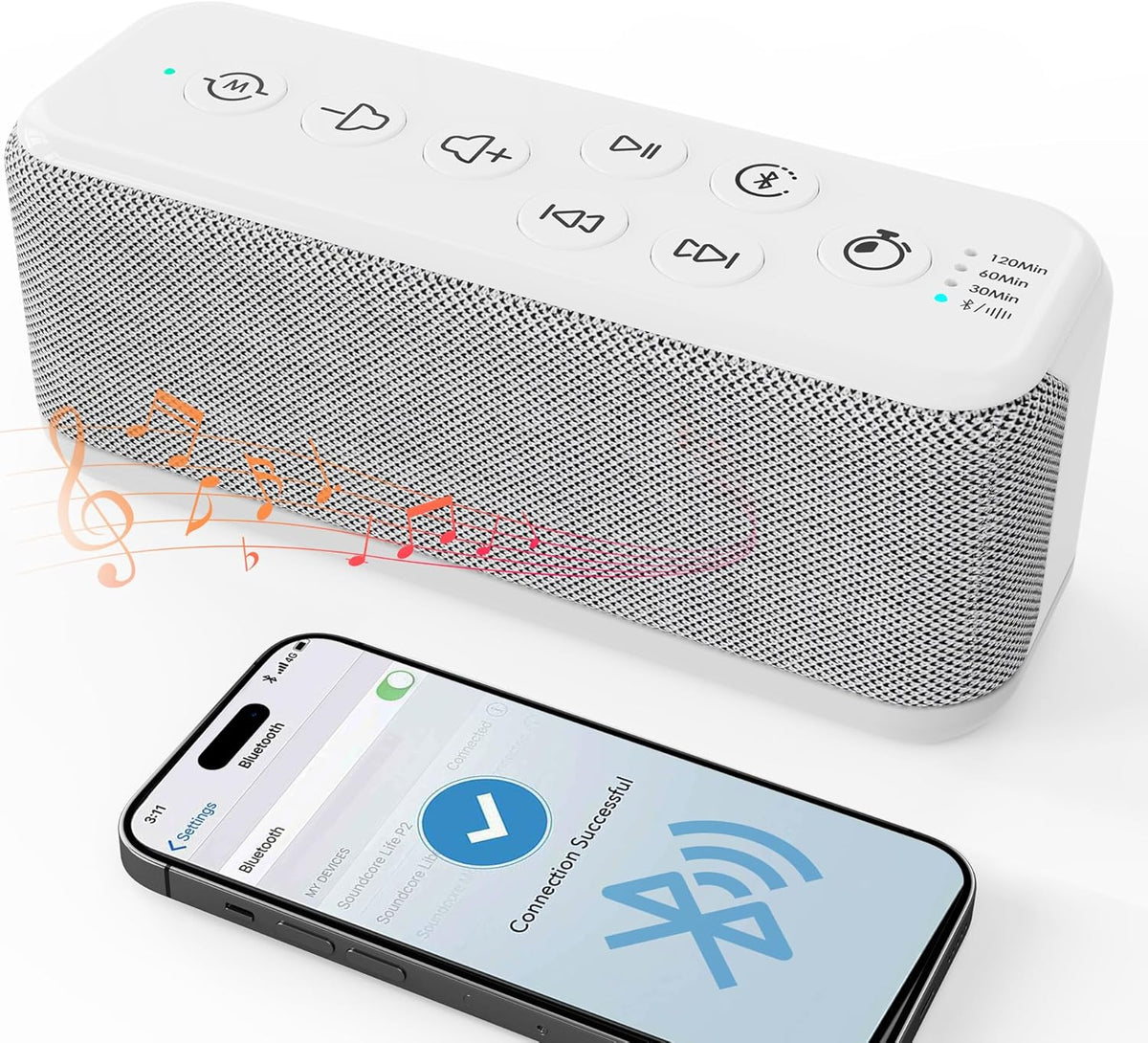 White Noise Sound Machine with Bluetooth,3000mAh Battery Powered,40H Long Lasting,Hi-Fi