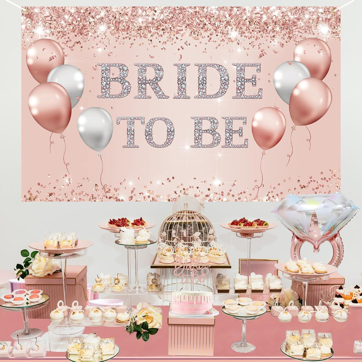 Trgowaul Bachelorette Party Decorations for Women, Rose Gold Bride to Be Banner, Bridal Shower