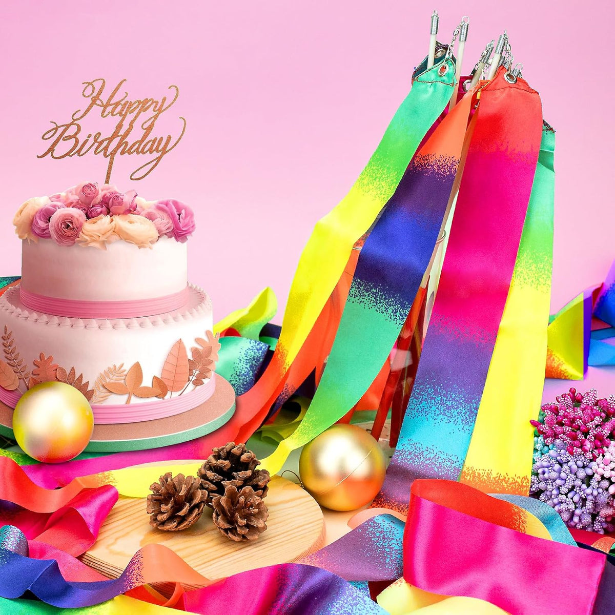 20 Pack Ribbon Dancer Wands for Kids,Rainbow Streamers Dance Ribbon,Party Favors Goodie Bags