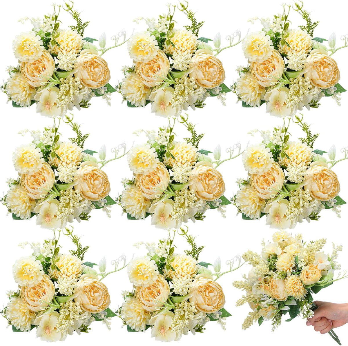 Zeyune 8 Pcs Wedding Silk Flowers Fake Silk Flowers Faux Bouquet Hydrangea Bouquets for Wedding