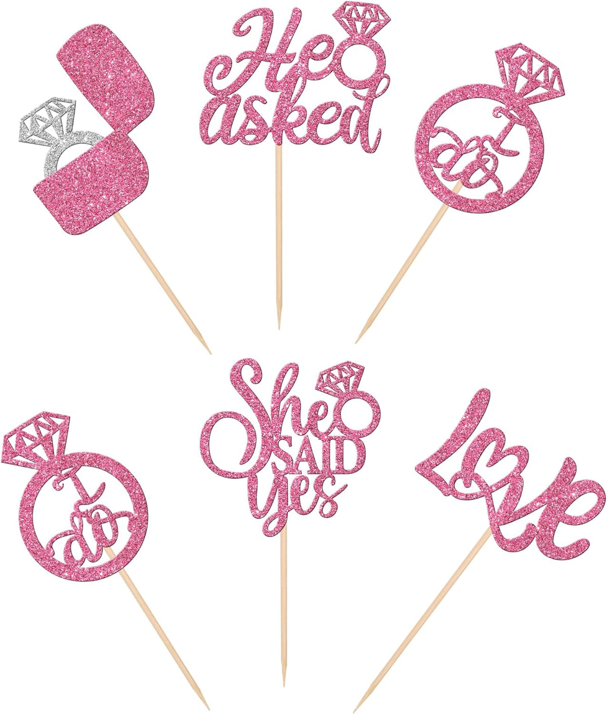 30 PCS He Asked She Said Yes Cupcake Toppers Diamond Ring Cupcake Picks Love I Do Cake Picks for